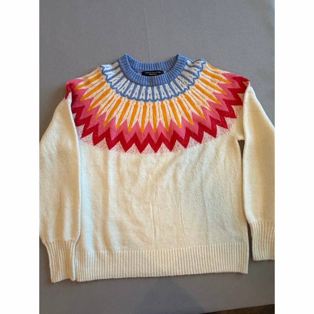 French Connection Essentials Fair Isle Geo Sweater Ivory Multicolor Medium